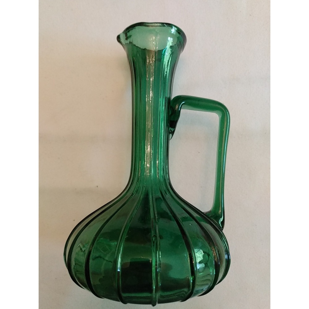 Vtg. Empoli Glass Rossini Green Genie Bottle Decanter w Handle NO STOPPER 7.5"